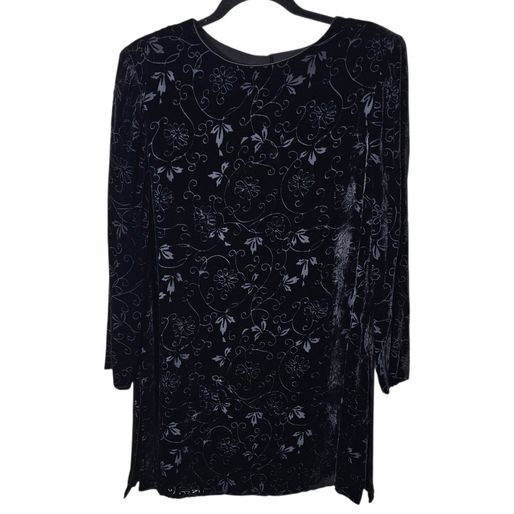 VTG Size 8 Silk Blend Black Tunic Top‎ Burnout Velvet Whimsygoth 90s Witchy
